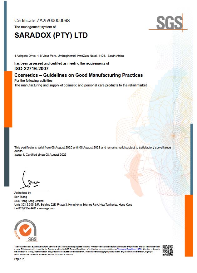 Saradox GMP certificate